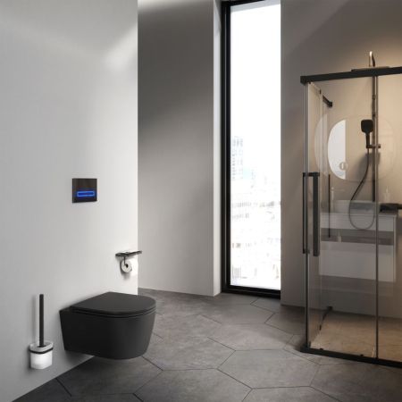 C8F1700MBSC Func подвесной унитаз 49 см FlashClean с сиденьем микролифт, черн мат, артикул C8F1700MBSC