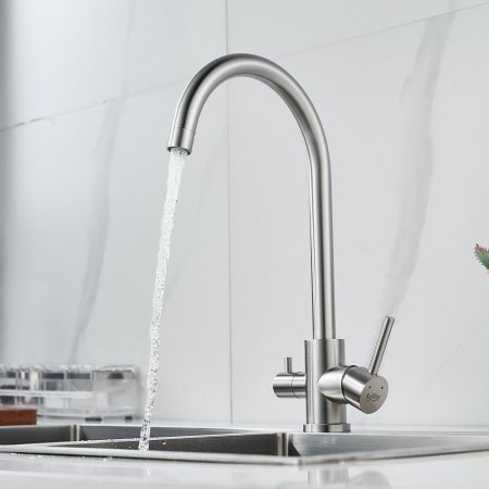 Смеситель для кухни с подключением фильтра воды Raffine F108L, сатин, артикул F108L