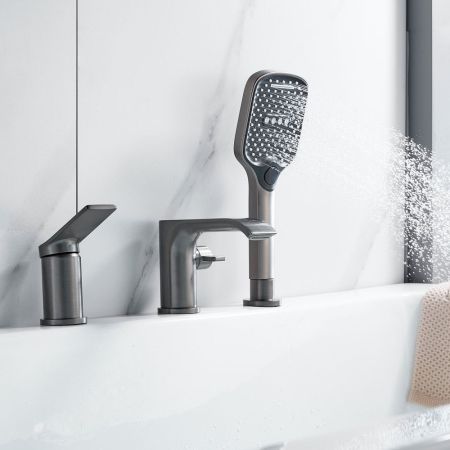 Смеситель на борт ванны Shevanik S4112T, оружейная сталь