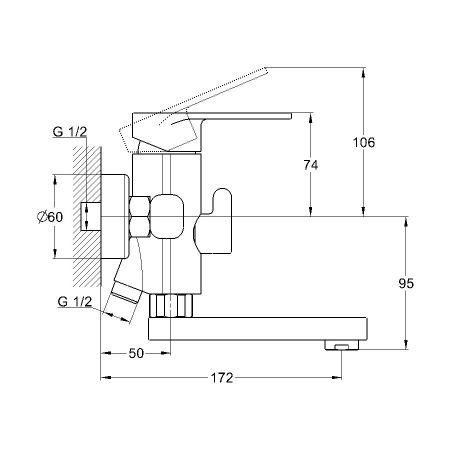 Смеситель для ванны G.Lauf NOB3-A128, хром