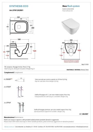 Olympia Synthesis Eco, подвесной безободковый унитаз c крепежом, 52x36 см, цвет черный глянцевый, артикул SYN1202R13