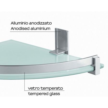 Gedy, стеклянная полукруглая 1-уровневая полка с бортиком (26х26хh5,8), цвет зачищенный хром, артикул CD80(38)