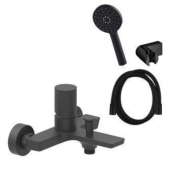 AQG Tube, однорычажный смеситель для ванны (излив 16,3 см), c набором для душа SET-O, цвет черный матовый