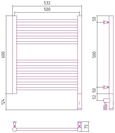 Полотенцесушитель электрический "БОГЕМА 3.0" прямая 600х500 / МЭМ правый (Матовый белый)