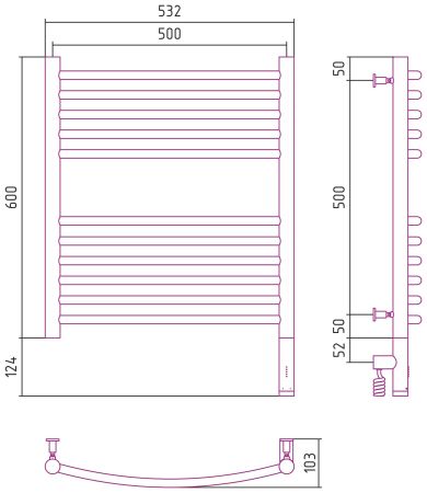 Полотенцесушитель электрический "БОГЕМА 3.0" 600х500 / МЭМ правый (Тёмный титан муар)