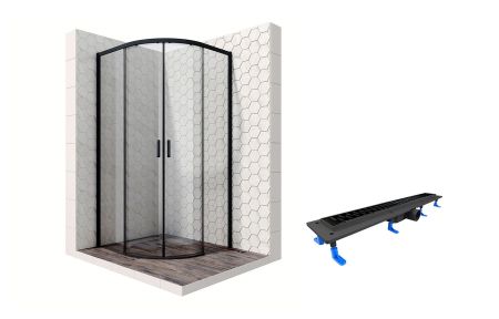 Душевой уголок Ambassador Queen Black 11011202-ST12, полукруглый, линейный трап, 100х100, артикул 11011202-ST12