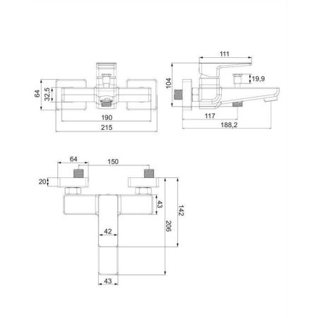 Смеситель для ванны OMNIRES PARMA PM7430GR (графит), артикул PM7430GR