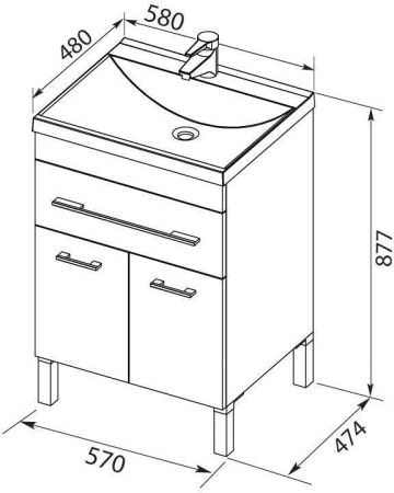 Тумба под раковину Aquanet Верона 60 капучино (1 ящик, 2 дверцы), артикул 00304534