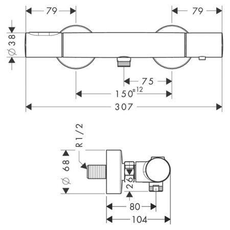 AX Citterio M Настенный термостат для душа, 1 потреб., цвет: шлифованный никель, артикул 34635820