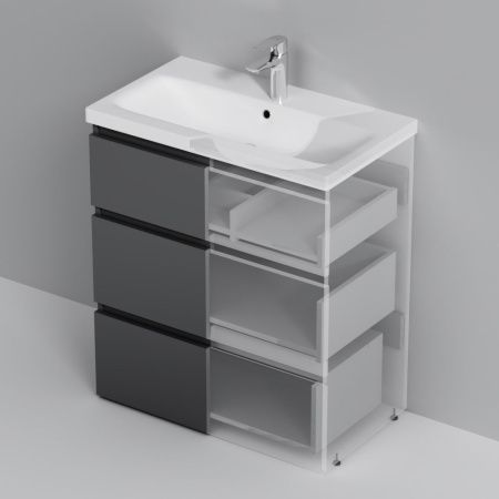 M91FSX0752GM GEM S, База под раковину, напольная, 75 см, 3 ящика, графит матовый M91FSX0752GM GEM S, База под раковину, напольная, 75 см, 3 ящика, графит матовый