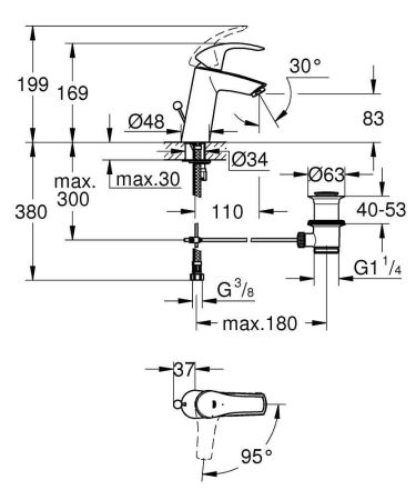 Смеситель для раковины GROHE Eurosmart с донным клапаном и энергосберегающим картриджем, хром (2339310E)