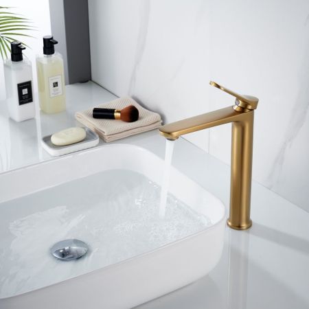 Смеситель для раковины высокий Shevanik S4311G, золотой сатин, артикул S4311G
