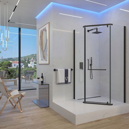 Душевой угол Veconi Rovigo RV-36B, 800x800x1950, черный, стекло прозрачное, артикул RV36B-80-01-C5