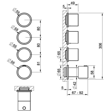 GESSI HABITO Смеситель настенный встраиваемый, термостатический, с 3 запорными вентилями, термостатический, цвет Brushed Brass PVD, артикул 63436#727