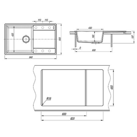 Кухонная мойка Florentina ЛИПСИ 20.130.D0860.102, черный, артикул 20.130.D0860.102