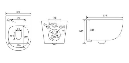 INFINITO RIMLESS 
Безободковый подвесной унитаз с горизонтальным выпуском в стену c легкосъемным сиденьем с функцией микролифт в комплекте      
Тип смыва: Каскадный           
Размер : 535*360*350mm  
EWC700-130W, артикул EWC700-130W
