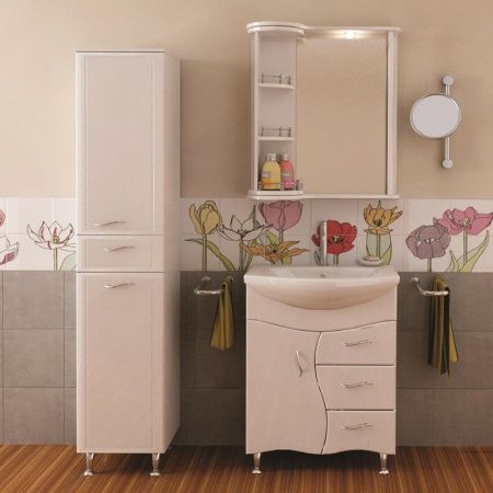 Зеркало со шкафом Runo Секрет 65 4620750021573 с подсветкой Белое