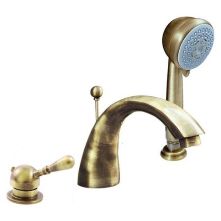 См-ль для ванны на 3- отверстия.Переключатель в изливе, душевой шланг с пружиной  2м.Цвет  бронза