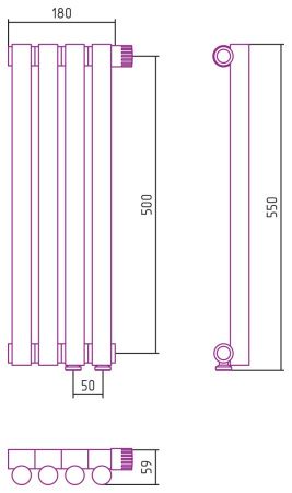 Отопительный радиатор ЭСТЕТ-1 н/ж EU50 правый 500х180 / 4 сек (Матовая ШАМПАНЬ)