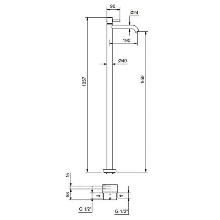 Смеситель для раковины, Fantini, Nostromo, тип открывания воды-однорычажный, тип установки-напольный, отверстия для монтажа-1, высота, мм-1057, вынос излива, мм-146, внутренняя часть-необходимо заказать, цвет-хром, артикул 50 02 E836B