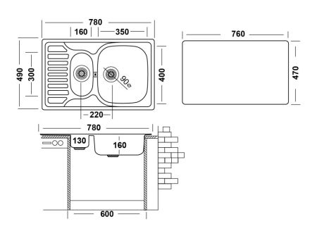 Кухонная мойка UKINOX Комфорт COP780.490 15GT8K 1R, 49*78, артикул COP780.490 15GT8K 1R