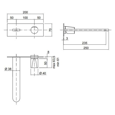 Antonio Lupi Indigo Встраиваемый смеситель для раковины, излив: 250мм (внешняя часть), цвет: графит, артикул ND201GR Grafite