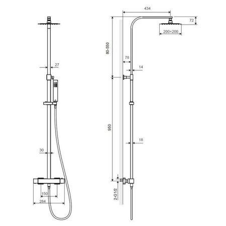 Термостатическая душевая система наружного монтажа EXCELLENT Rain Termo Square ARAC.SY.108CR (хром)