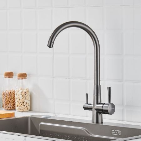 Смеситель для кухни с подключением фильтра Shevanik S428T, оружейная сталь, артикул S428T