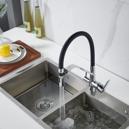 Смеситель для кухни с гибким изливом и подключением фильтра Shevanik S278, хром, артикул S278