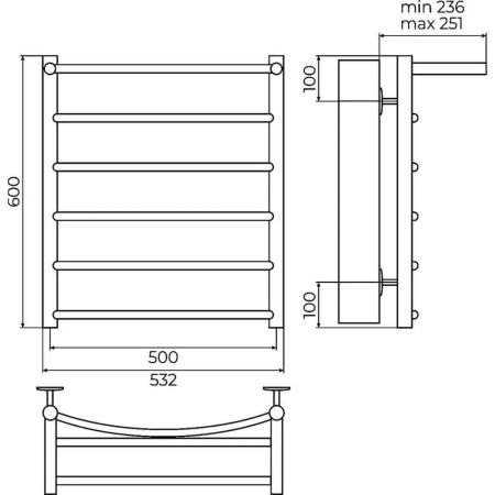 Полотенцесушитель водяной с полкой Terminus Классик П6 50х60, артикул 4670078556752