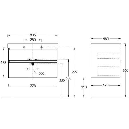 Тумба CUBO подвесная с ящиками 80, мальва матовая, артикул CU.80\MAL