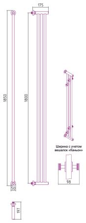 Полотенцесушитель водяной "Хорда ПП" 1800х195 (Матовое ЗОЛОТО), артикул 032-4124-1800