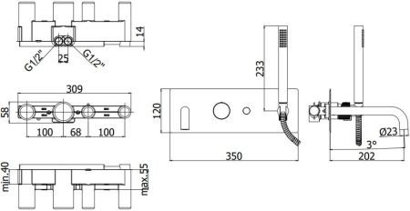 Смеситель для ванны с душем Paffoni Jo JO001CR (с внутренней частью), артикул JO001CR