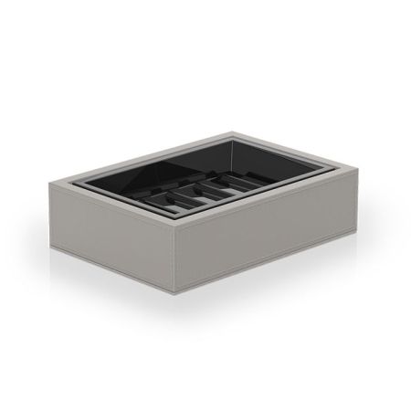 Мыльница, Decor Walther, Brownie, STS, ширина, мм-130, глубина, мм-95, высота, мм-37, тип установки-настольный (свободностоящий), материал-искусственная кожа/керамика черная, цвет-тауп, артикул 0937949