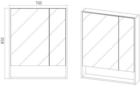Зеркальный Шкаф VIANT  "Мальта" 70 правый/левый без света  134х700х850 (VMAL70-ZSH), артикул VMAL70-ZSH