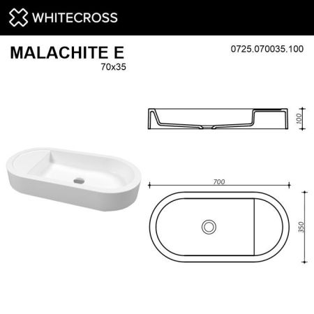 Умывальник WHITECROSS Malachite E 70x35 (белый глянец) иск. камень, артикул 0725.070035.100