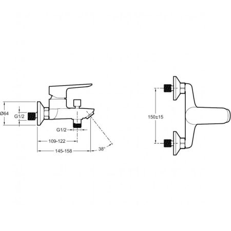 Смеситель для ванны с душем  JACOB DELAFON OSCAR E29844-CP (хром, L-15,8), шт, артикул E29844-CP