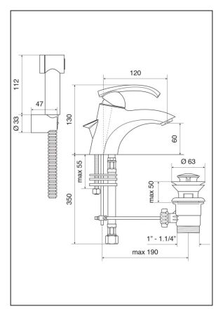 Emmevi Ramses, смеситель с донным клапаном и боковым душем для раковины, цвет хром, артикул 72063CR