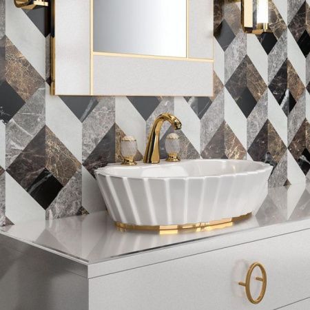 OASIS PLISSE Раковина 655х455х160 мм., для установки на столешницу, с 3 отверстиями для смесителя, окантовка золото, цвет белый