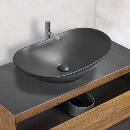 Раковина керамическая Vincea VBS-508MA, 615*360*155, накладная, цвет антрацит матовый, артикул VBS-508MA