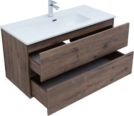 Тумба под раковину Aquanet Алвита New 100 2 ящика, дуб веллингтон табак, артикул 00334188