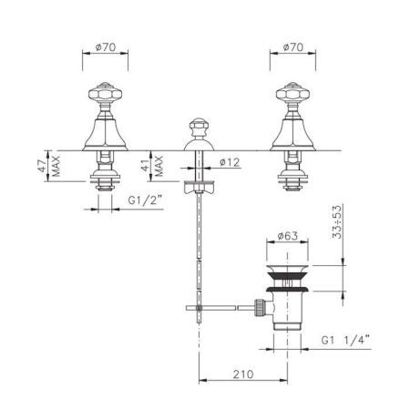 Nicolazzi Teide Chic Смеситель для биде с 2мя ручками, на 3 отв., цвет: золото