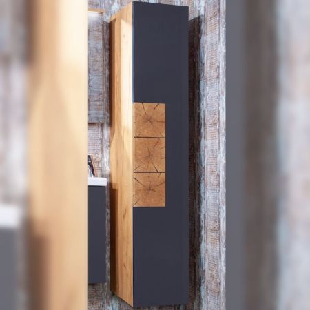 Шкаф пенал Бриклаер Форест 35 подвесной Антрацит со вставкой Пенёк