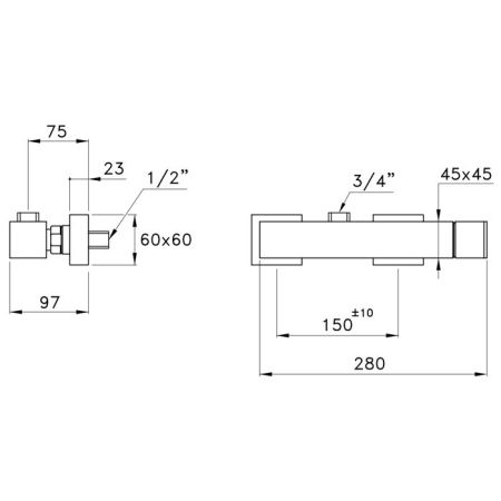 Stella Bamboo Quadro Смеситель для душа 3283C, вывод сверху, с держателем лейки, цвет: хром, артикул BQ 02401 CR00