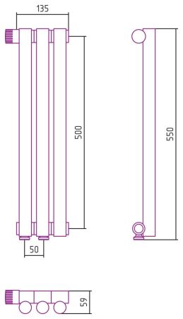 Отопительный радиатор ЭСТЕТ-1 н/ж EU50 левый 500х135 / 3 сек (ЗОЛОТО), артикул 03-0310-5003