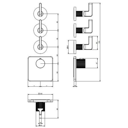 GESSI INCISO Встраиваемый термостатический смеситель на 3 источника, резьба 3/4" (внешние части), цвет: хром, артикул 58216#031