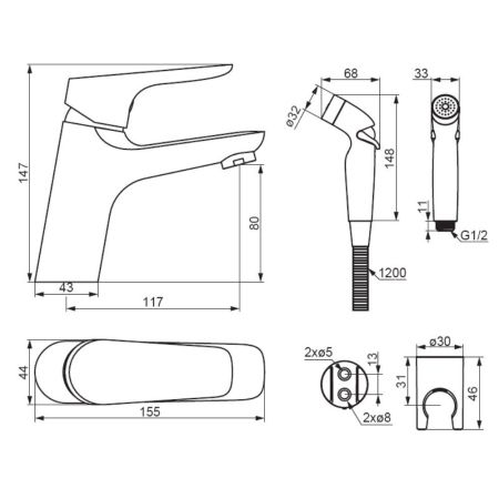770300300 Jupiter, смеситель для умывальника без дк с гигиеническим душем, артикул 770300300
