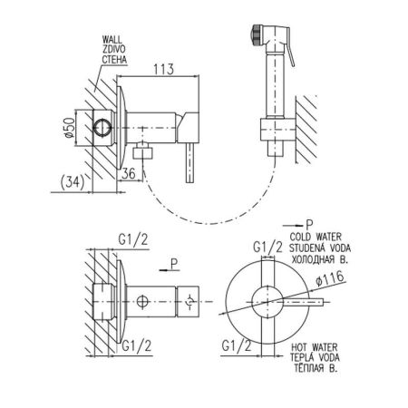 Гигиенический душ со смесителем Rav Slezak Seina SE947/1Z, золото, артикул SE947/1Z