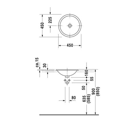 Duravit Architec Раковина встр. для встраивания сверху, без перелива, без площадки под смес., глазуровка снизу, Ø 450, Цвет: Белый, артикул 0318450000
