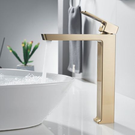 Смеситель для раковины высокий Rose R1811G-1, золотой сатин, артикул R1811G-1